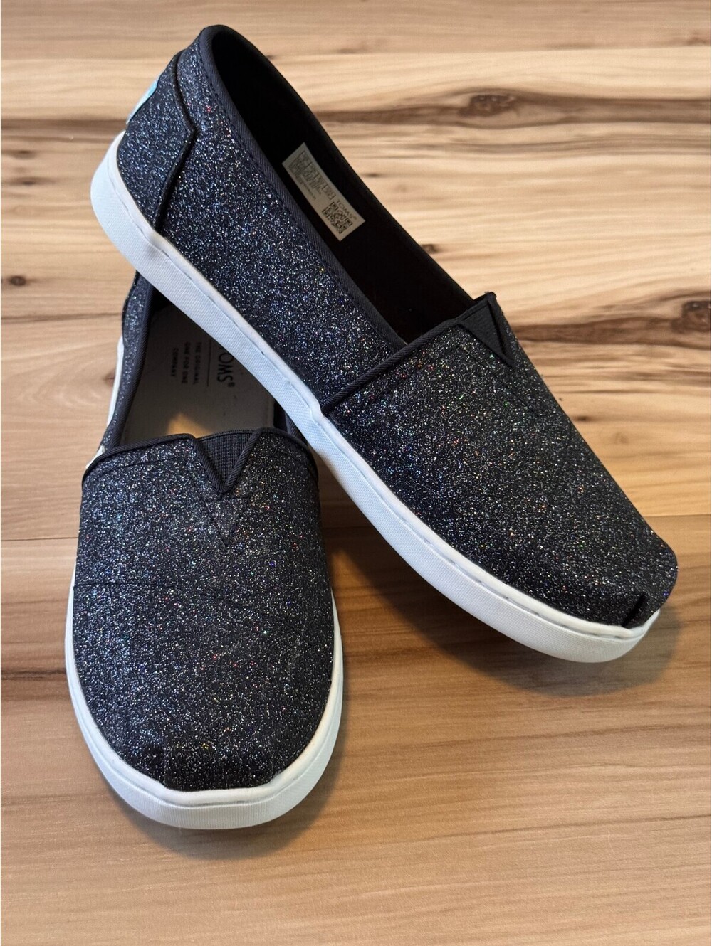 TOMS Youth Girls Size 5 Glitter Slip On Casual Shoes Black Sparkle
